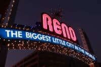 A neon sign in Reno Nevada on a hotel